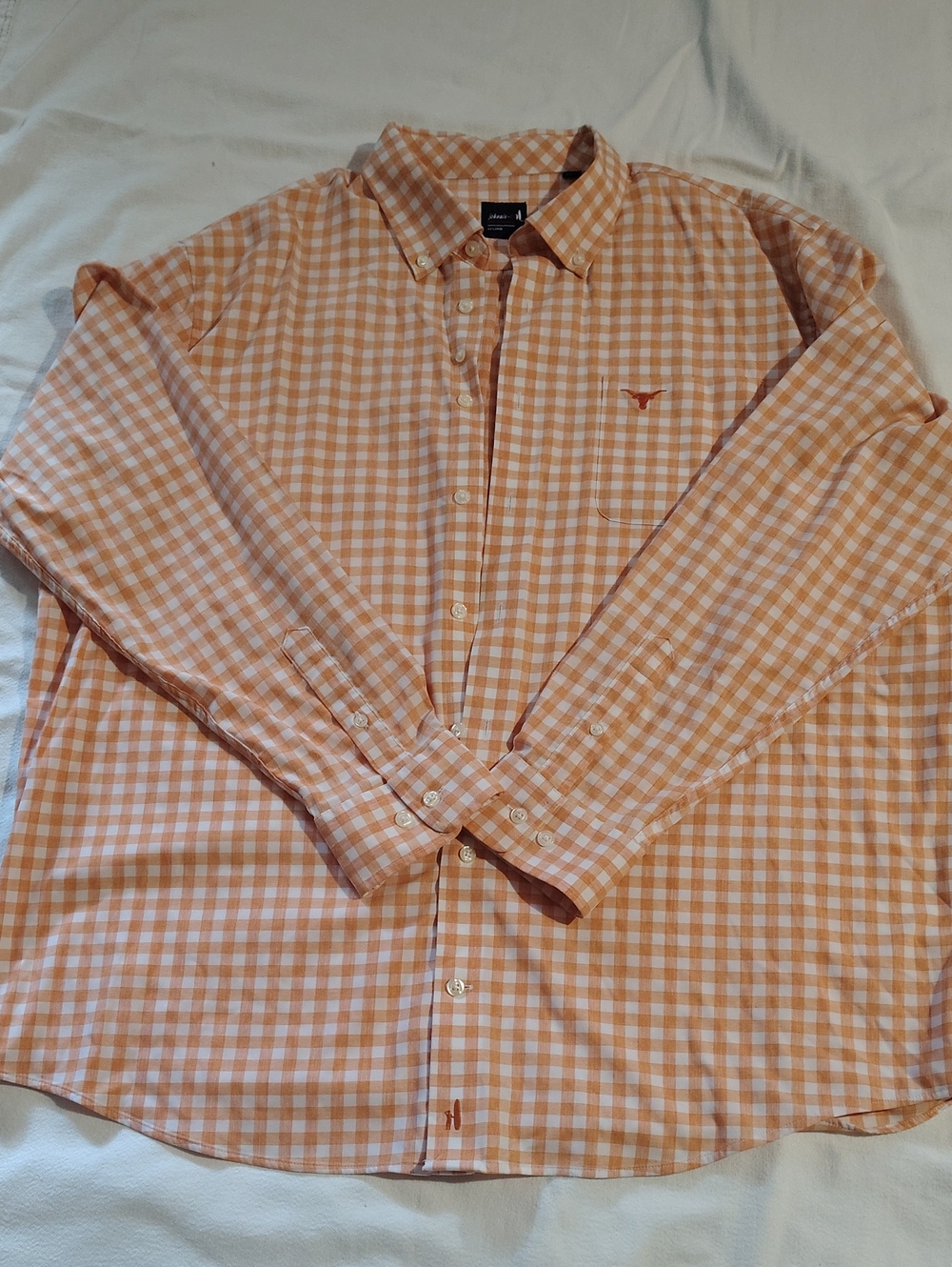 johnnie-O Orange and White Gingham Button-Down Texas Longhorns Shirt